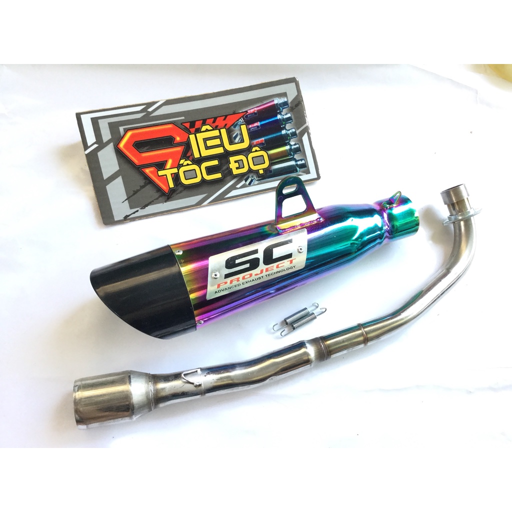 Bộ pô sc xéo 7 MÀU FULL CỔ INOX THẲNG WAVE, SI, CUP, DREAM, EXCITER, WINER, SONIC, RAIDER FI, SATRIA, GSX