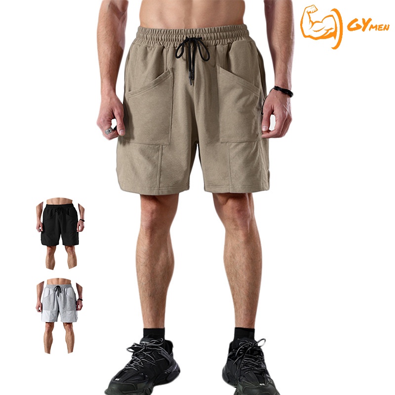 [ GYMEN ] Quần short thể thao nam  thoải mái  chạy bộ   tập thể dục  quần bóng rổ  rộng rãi  cỡ lớn  ngoài trời   huấn luyện  hút mồ hôi màu trơn quần ngắn đến gối