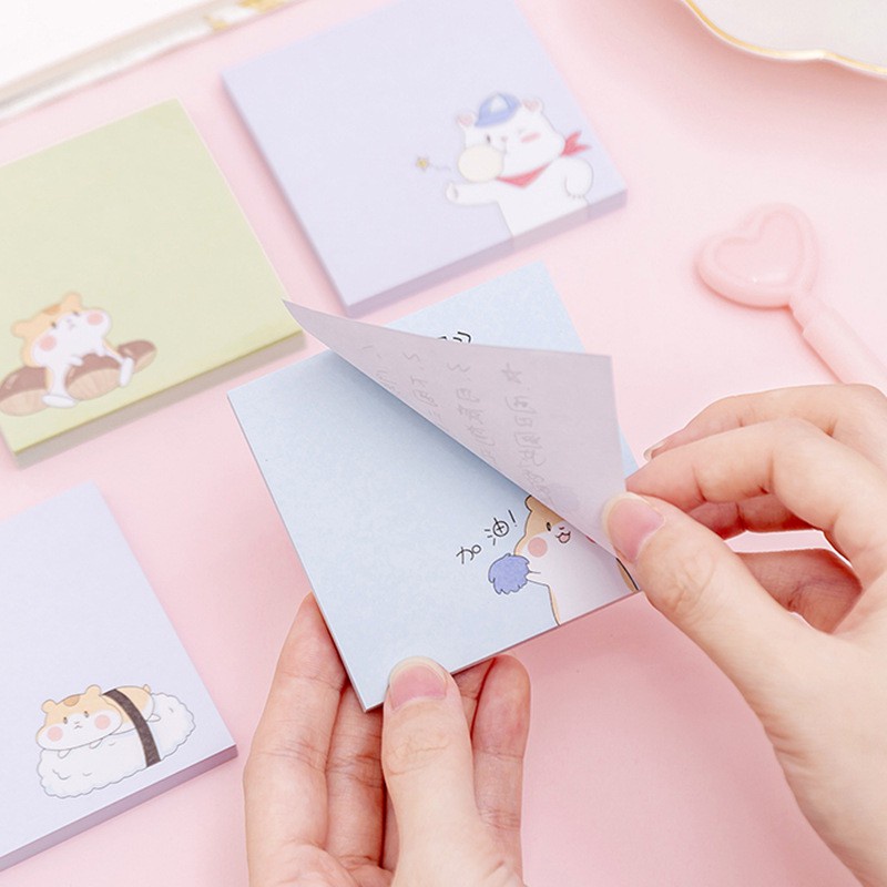 Giấy nhớ note vuông dán được cute dễ thương đáng yêu hình chuột và gấu (7x7cm - 80 tờ)