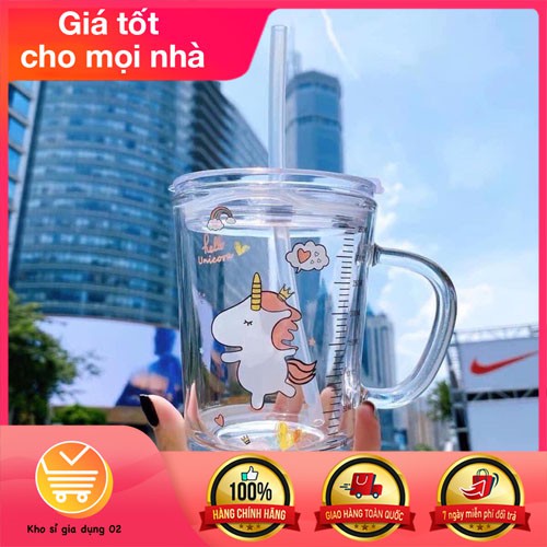 [Mã LIFEHLSALE2 giảm 10% đơn 0Đ] CỐC PHA SỮA THUỶ TINH CHIA VẠCH CÓ NẮP VÀ ỐNG HÚT CHO BÉ SIÊU TIỆN LỢI