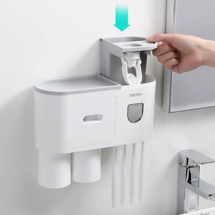 Bộ Nhả Kem Đánh Răng OENON Cao Cấp, Kệ Nhả Kem Đánh Răng Dán Tường, Bộ 2 Cốc