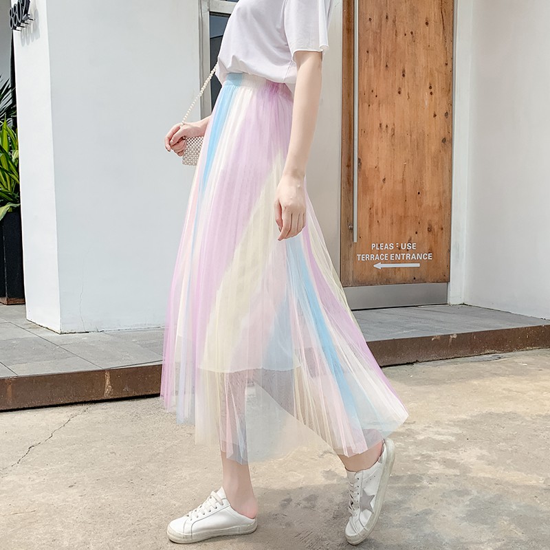 Chân váy xòe tutu màu sắc cầu vồng phong cách Hàn Quốc dành cho nữ