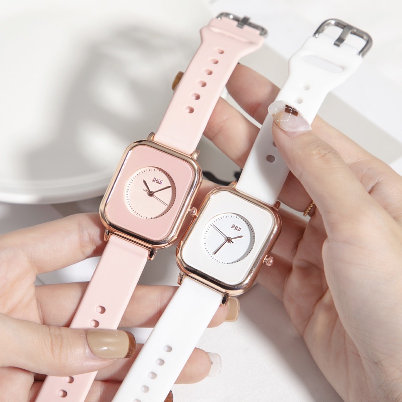 Đồng Hồ Quartz Mặt Vuông Dây Silicone Sang Trọng Cho Cặp Đôi