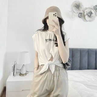 Set Thể Thao Áo Cotton Cột Lai In Chữ & Quần Umi (KÈM VIDEO CẬN CHẤT VẢI)