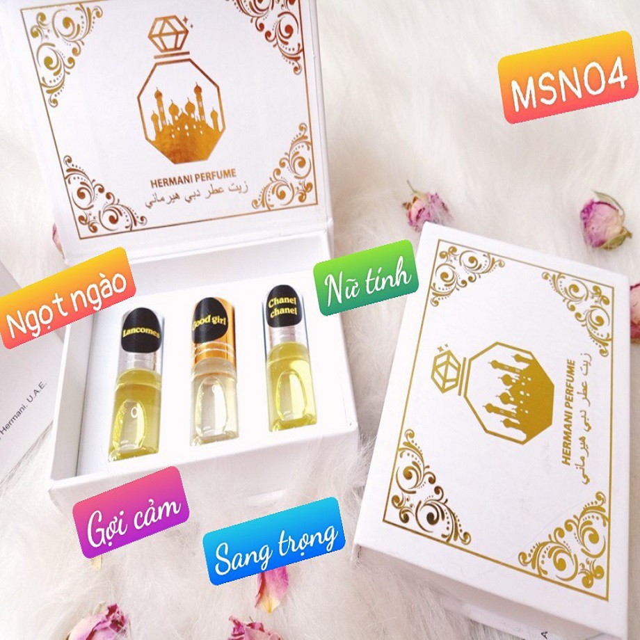 Set 3 Tinh Dầu Nước Hoa 💕AMILA 💕 Set 3 Chai Tinh Dầu Nước Hoa Mini Dạng Lăn 3ml Thơm Lâu Quyến Rũ Sang Trọng