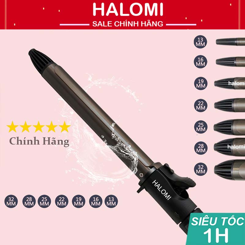 Máy uốn xoăn tóc trục thép chính hãng HALOMI cao cấp 5 mức nhiệt nóng siêu tốc chuyên dùng làm tóc