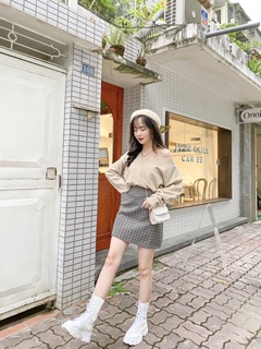 Áo len cổ tim đan dây lưng