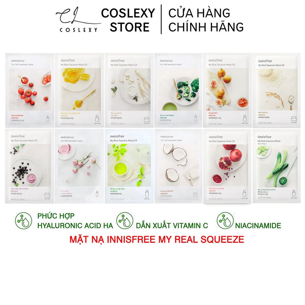 Mặt Nạ Giấy Innisfree 12 Vị my real squeeze mask -20ml