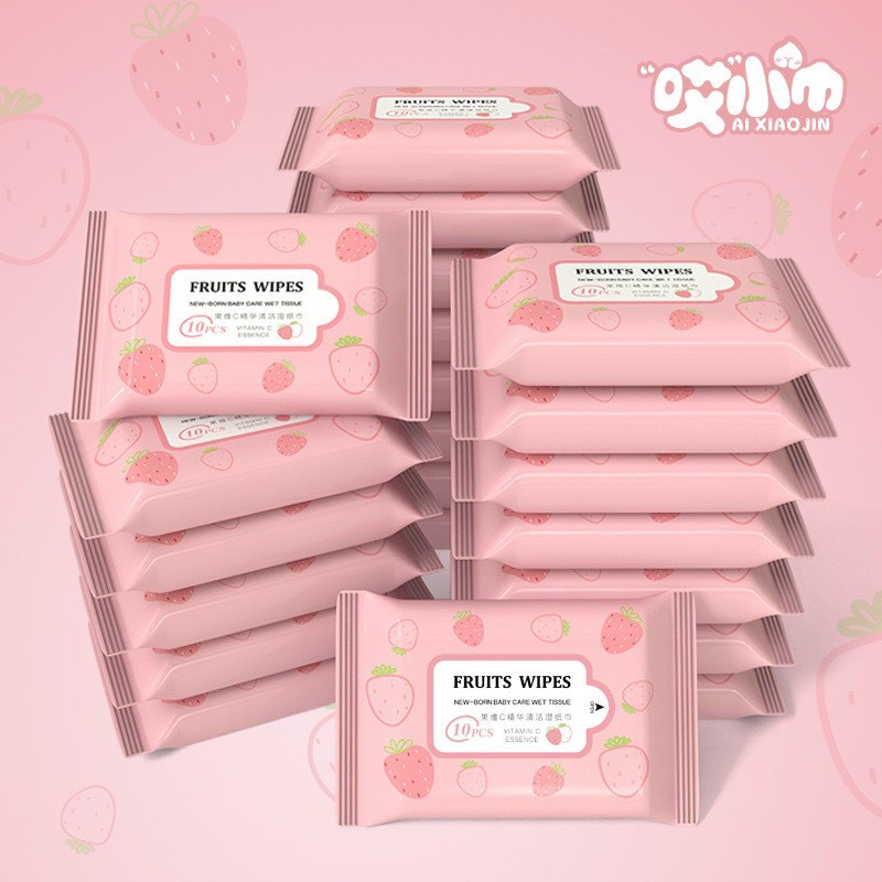 Túi 10 miếng khăn ướt hồng (.)