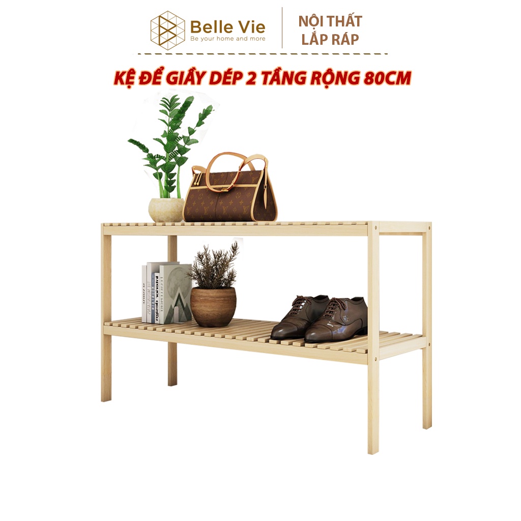 Kệ Để Giày Dép BELLEVIE Giá Để Giầy Gỗ 2 Tầng x 80cm Kệ Gỗ Để Đồ Trang Trí Decor Đơn Giản Tiện Lợi