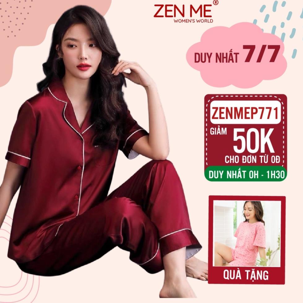 Bộ đồ ngủ lụa cộc tay Zen Me phong cách pijama nữ lụa Latin cao cấp PJD0322 !