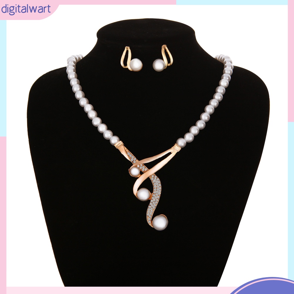 Set Dây Chuyền + Đôi Bông Tai Đính Ngọc Trai Nhân Tạo Sang Trọng Cá Tính Cho Nữ