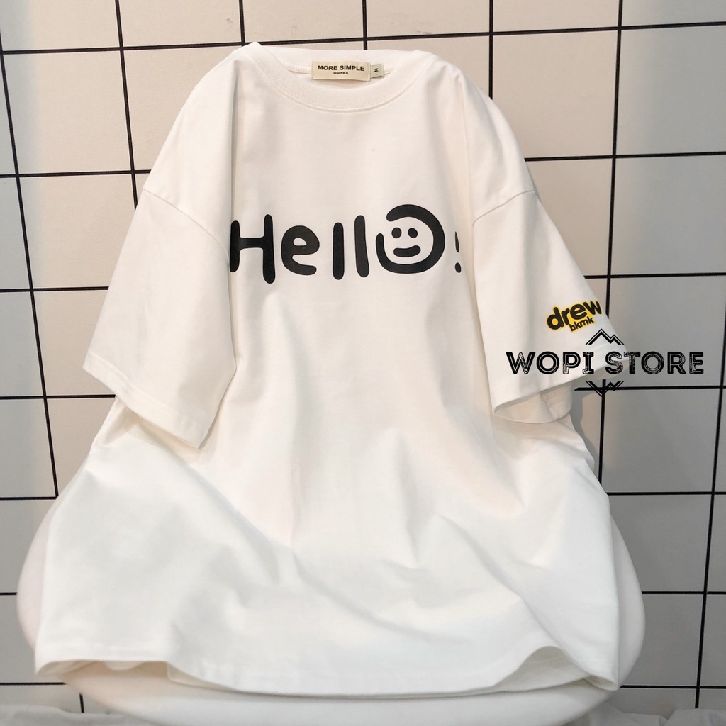 Áo Thun Tay Lỡ HELLO TEE Vải Thun Cotton Form Rộng Phong Cách Hàn Quốc Unisex