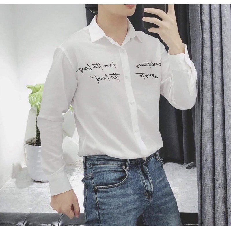 ÁO SƠ MI BASIC ĐŨI THÊU CHỮ TAY DÀI UNISEX MR SMILE 99 SHOP