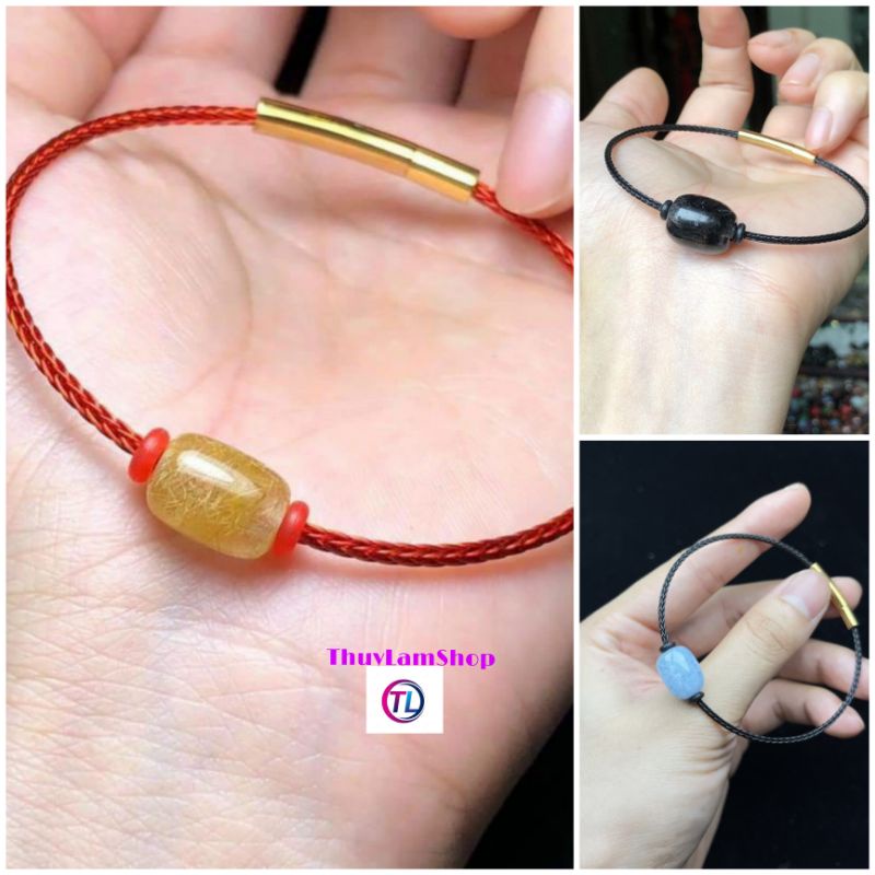 Vòng tay lu thống đá T.A tóc vàng, tóc đen, quamarine đầu xuôi đuôi lọt khóa bấm cao cấp