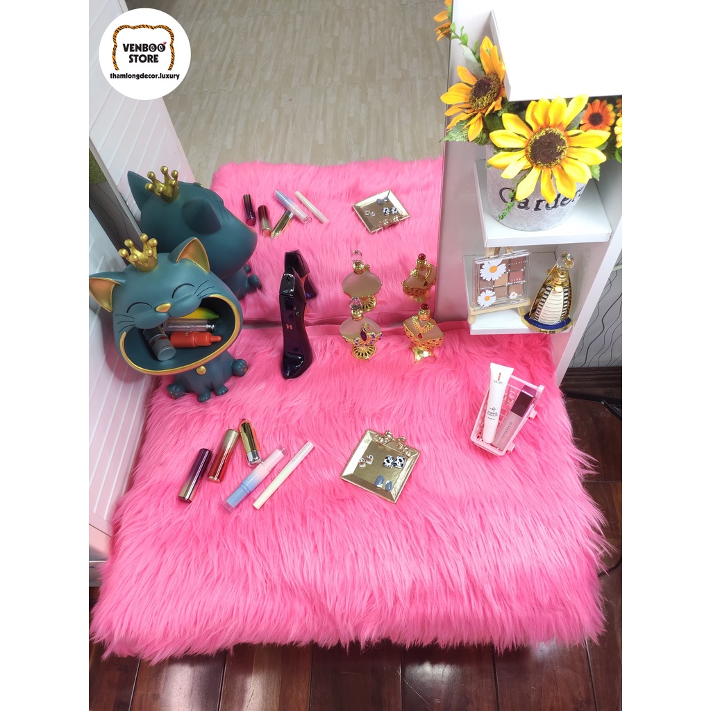 1m x 1m6 Thảm Lông Trải Bàn Trang Điểm Decor Phòng Ngủ | Thảm Lông Chụp Ảnh Decor Shop | Hồng Babie 5cm