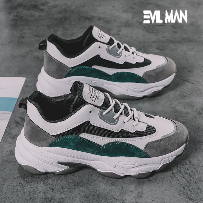 Giày Sneaker Nam, Giày Thể Thao Nam EVIL SPORT 04 hầm hố trẻ trung năng động Màu Đen Viền Green - ES04GREEN