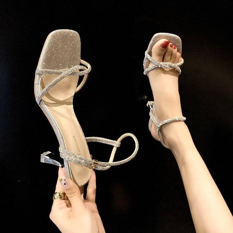 Giày cao gót đính sequin lấp lánh thời trang mùa hè dành cho nữ