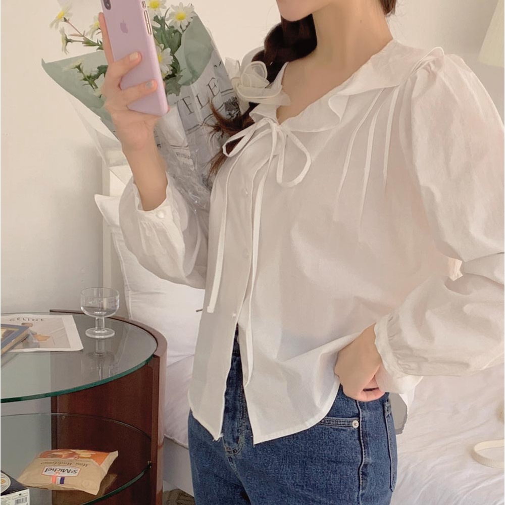 Áo Sơ Mi Trắng Dài Tay Phối Bèo Buộc Dây 49975