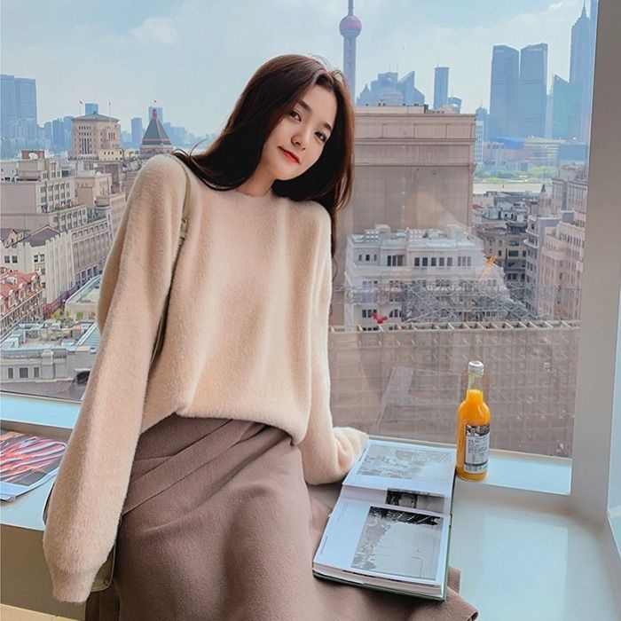 Áo len tay dài dáng rộng thời trang thu đông phong cách Hàn Quốc mới