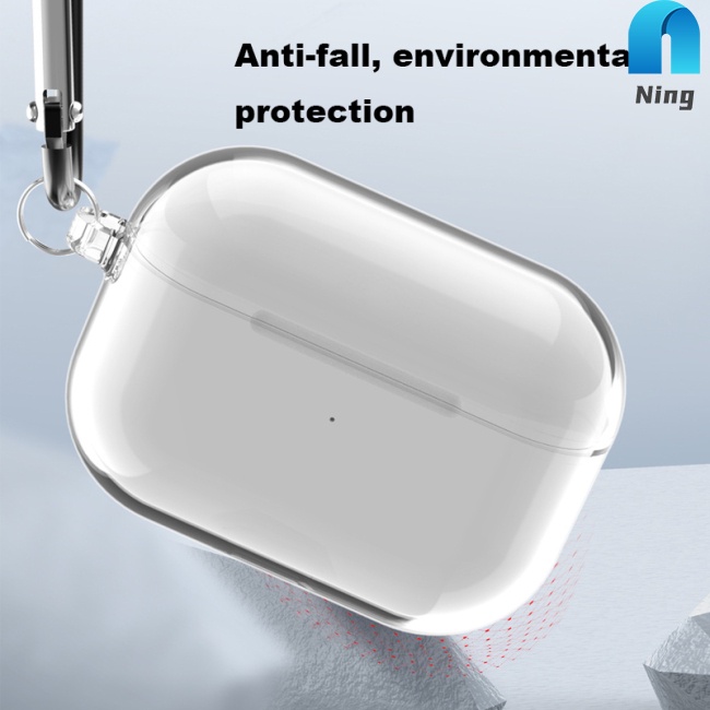 Ning Shockproof Case for AirPods Pro with Keychain Hook Up Earphone Protective Cover For AirPods 3 Clear Transparent