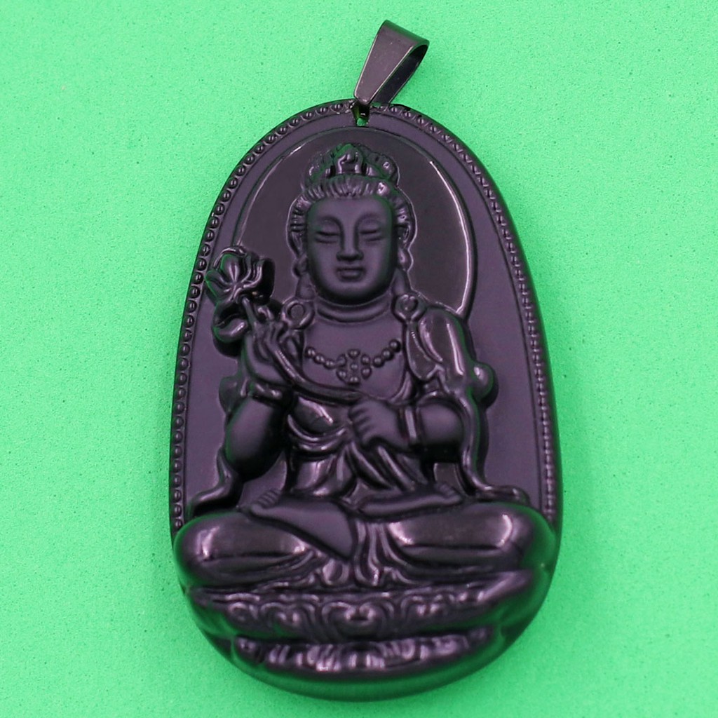 Mặt dây chuyền Đại Thế Chí Bồ Tát đá tự nhiên đen 4.3cm - Phật bản mệnh tuổi Ngọ - Tặng kèm móc inox
