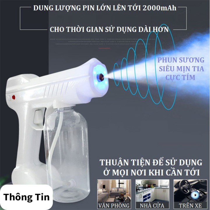 Máy phun khử khuẩn TIA UV dạng máy xịt khử khuẩn nano phun sương không dây với bình chứa 800ml