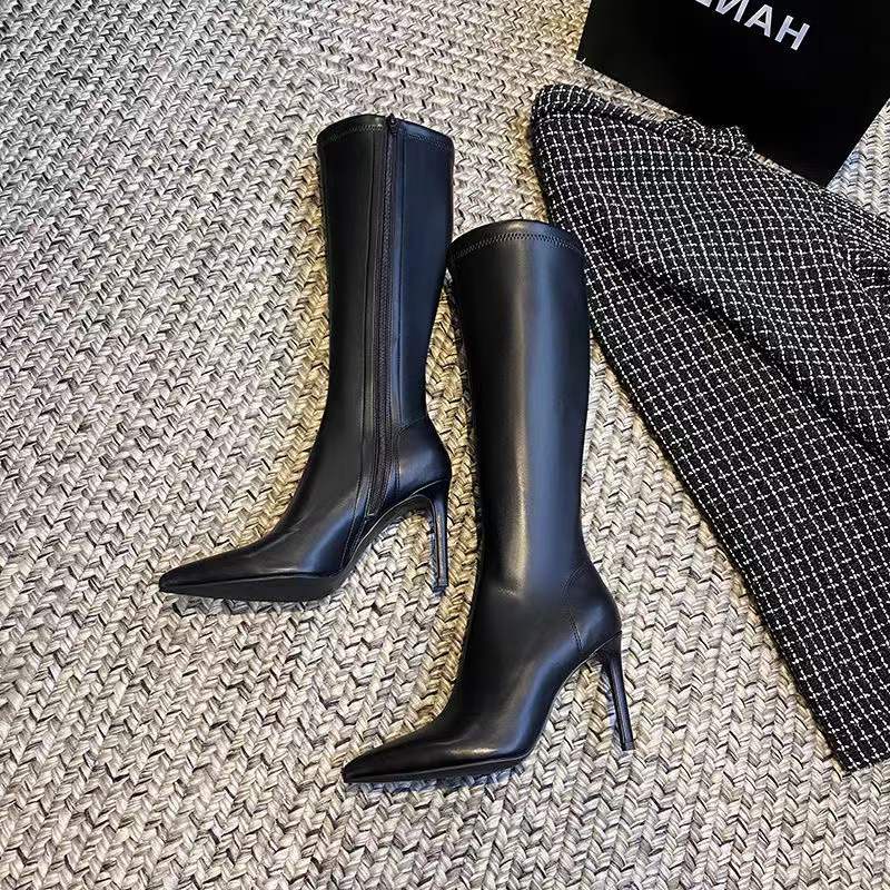 Giày bốt cao gót mũi nhọn gót nhọn cổ cao thời trang thu đông | BigBuy360 - bigbuy360.vn