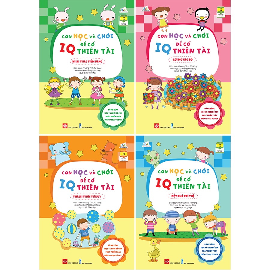 Sách Combo 4c : Con học và chơi để có IQ thiên tài : Đột phá trí tuệ + Thách thức tư duy + Gợi mở não bộ + Khai thác đt