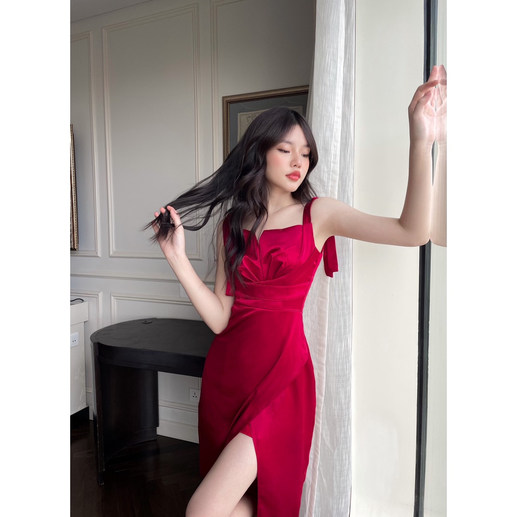 STORY Đầm Maven Premium tay ngắn cup hai dây chéo ngực xẻ tà maxi dự tiệc Story.clothes thời trang nữ