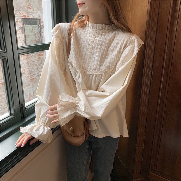 Áo babydoll kiểu dài tay cánh tiên - Hàng Quảng Châu, chuẩn mẫu - Freesize &lt;60kg