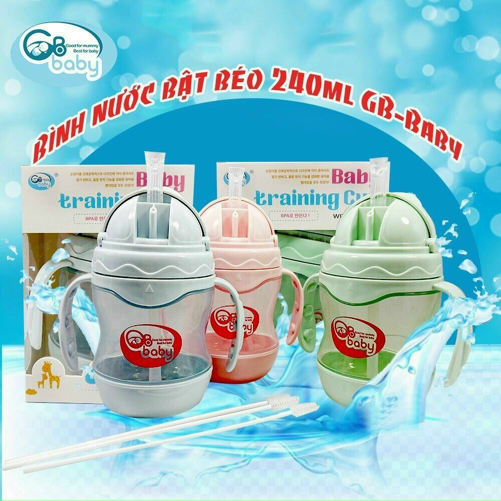 Bình Tập Uông Nước GB Baby Có Tay Cầm- Ống Hút Silicon 240ml