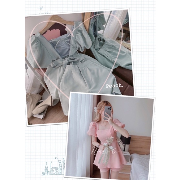 Set áo gấm hở lưng tay phồng short lưng thun