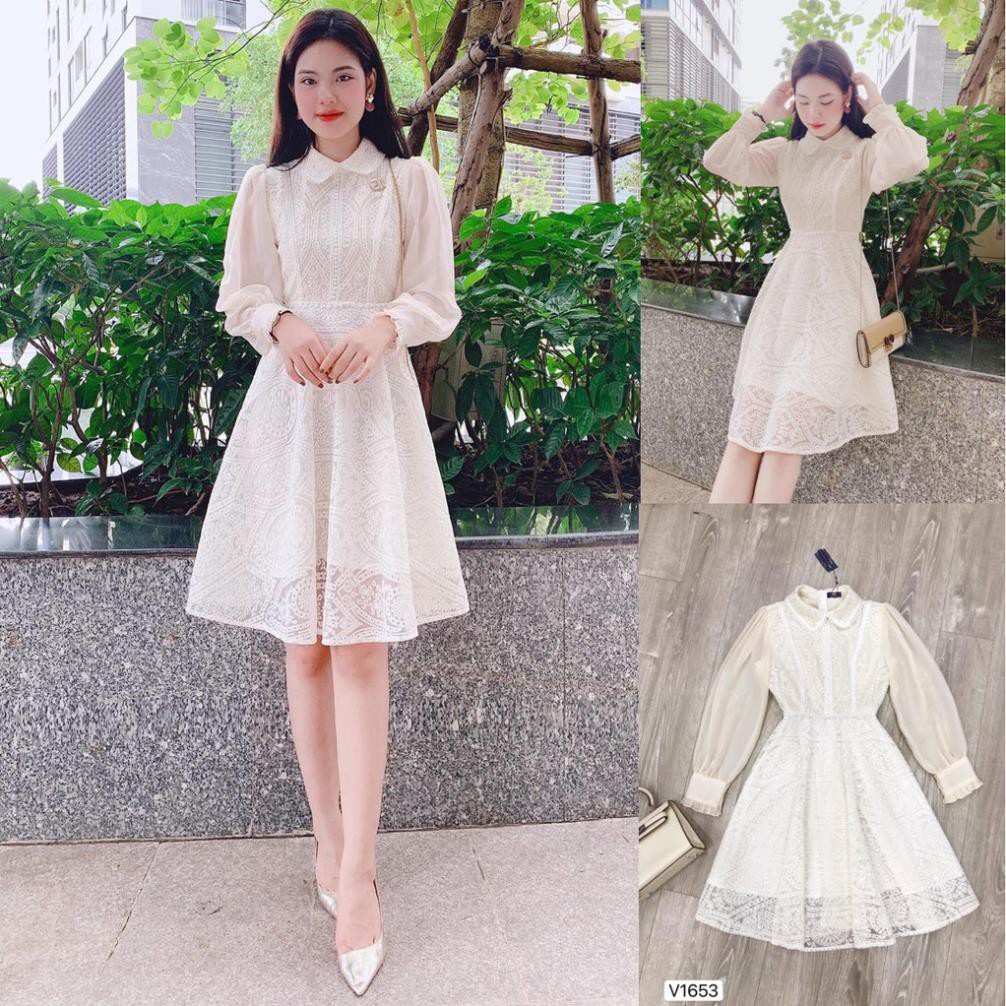Đầm nữ / Đầm xòe ⚜️ Đẹp DVC ⚜️ Váy xòe tiểu thư ren cổ sơmi V1653 - Zin Dress Design [kèm ảnh thật]