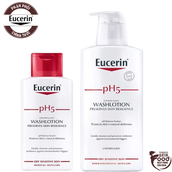 Sữa Tắm Không Mùi Làm Sạch Da Mặt Và Toàn Thân Dành Cho Da Nhạy Cảm Eucerin pH5 WashLotion