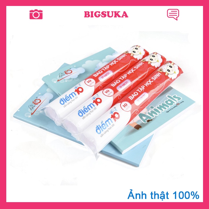 Bao tập bọc vở sách giáo khoa học sinh cute điểm 10 [xấp 10 bọc] BIGSUKA