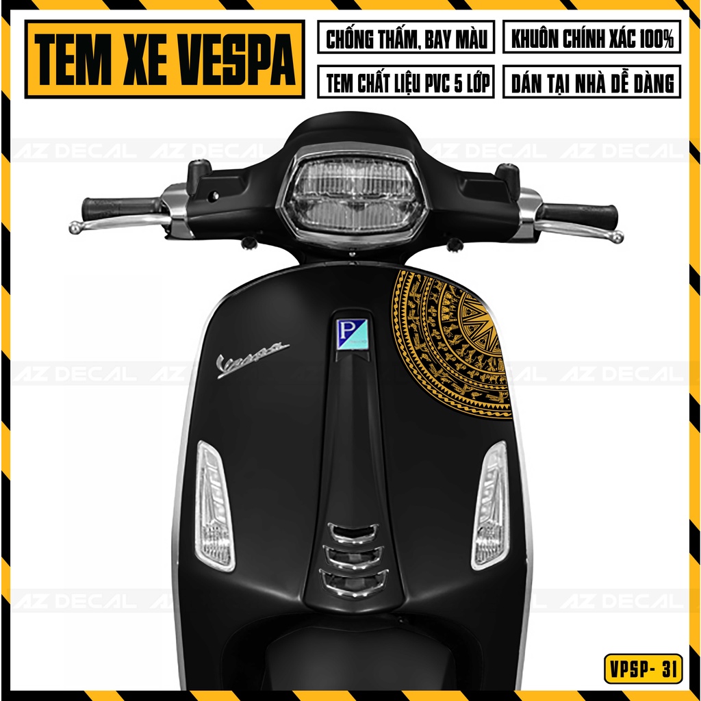 Tem Xe Vespa Sprint/Primavera Mẫu Trống Đồng | VPSP31 | Decal Dán Xe Vespa Đẹp, Cắt Khuôn Sẵn Dễ Dán