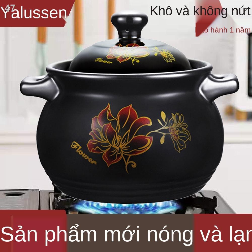 JNồi hầm canh bếp ga gia đình ngọn lửa hở chịu nhiệt độ cao đất nung dung tích lớn đá kiểu cổ