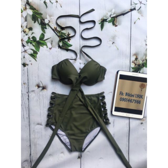 Bikini xanh rêu cạp cao