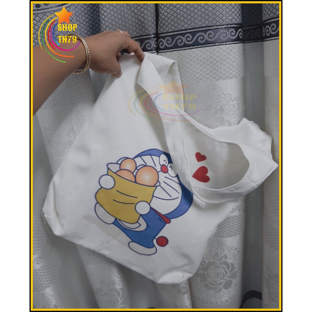 Túi đeo vai thời trang vải canvas mềm loại to đi hoc , đi chơi , đi làm đều rất đẹp - DOREMON 2 TIM