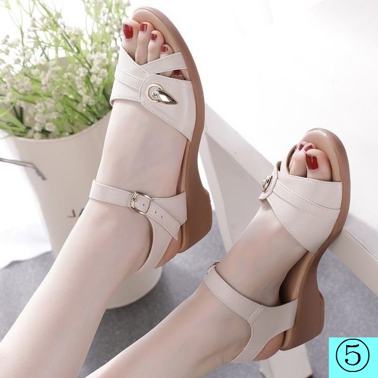 Xăng Đan Da Thật Mềm Chống Trượt Thời Trang Mùa Hè Cho Phụ Nữ Trung Niên 2022