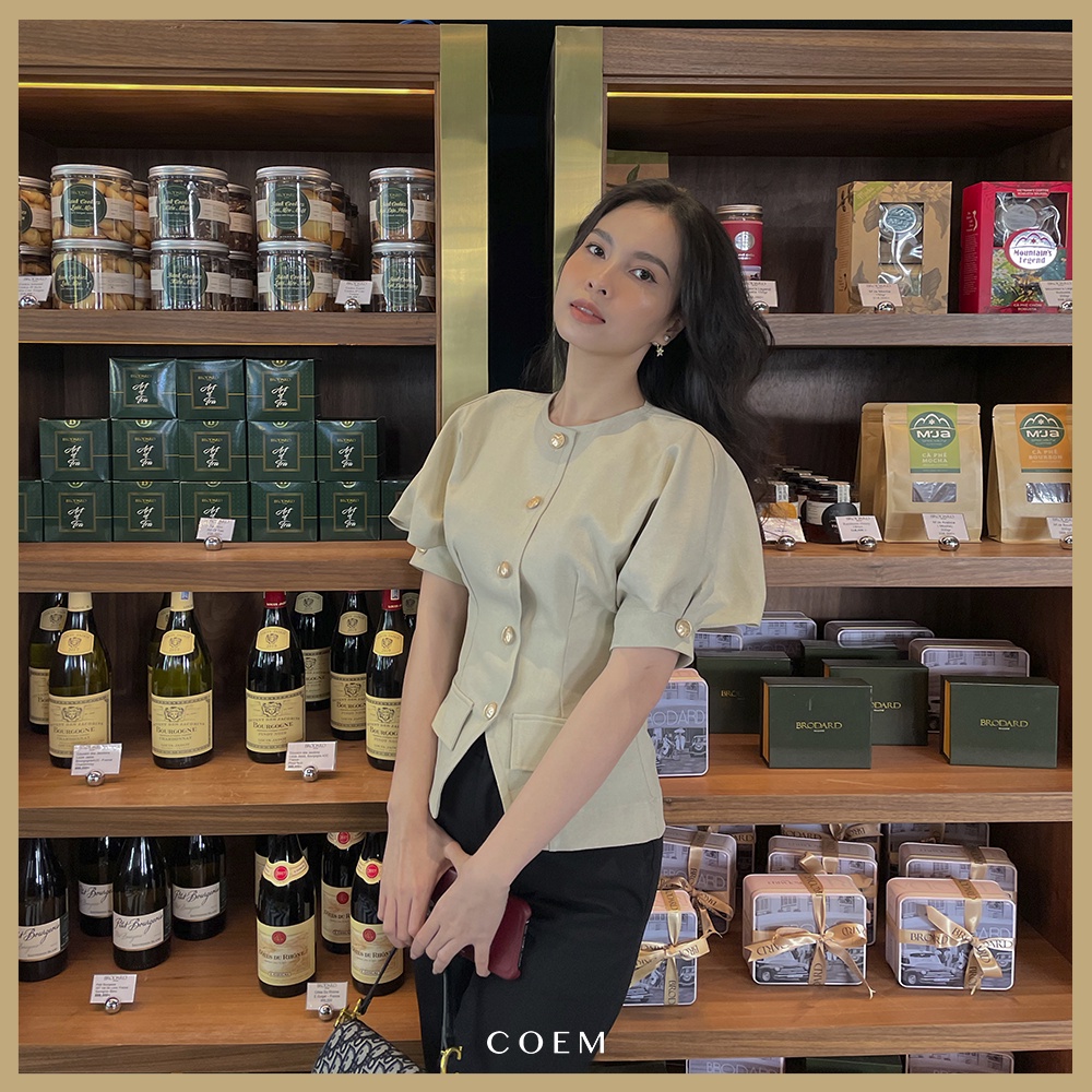 COEM | Áo Kiểu Nữ Công Sở Tay Phồng Cao Cấp Cách Điệu Màu Xám Thiết Kế Sang Trọng - LINH TOP BE