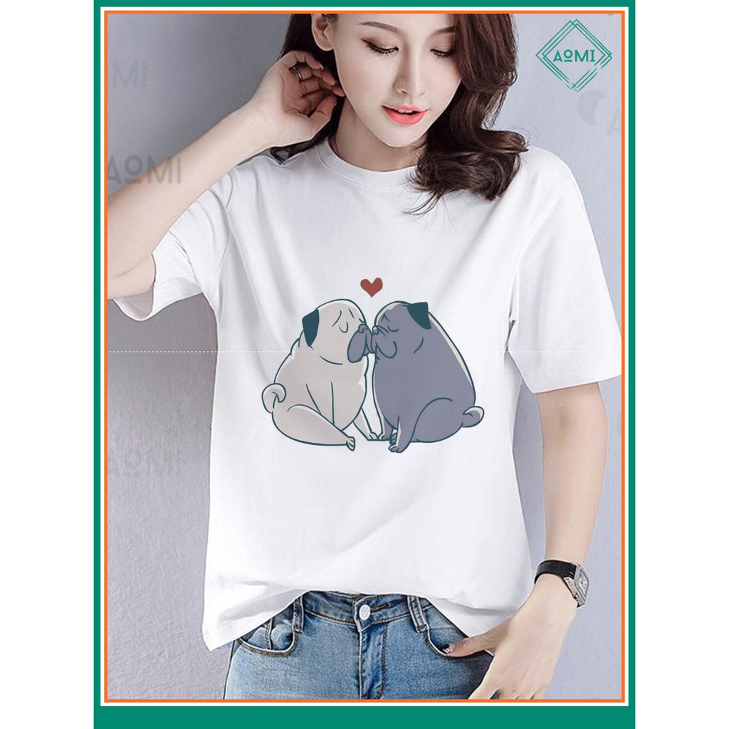 ÁO THUN NAM NỮ AT2146 PUG FALLING LOVE ĐỘNG VẬT THỜI TRANG AOMI unisex PHONG CÁCH CÁ TÍNH ĐẸP