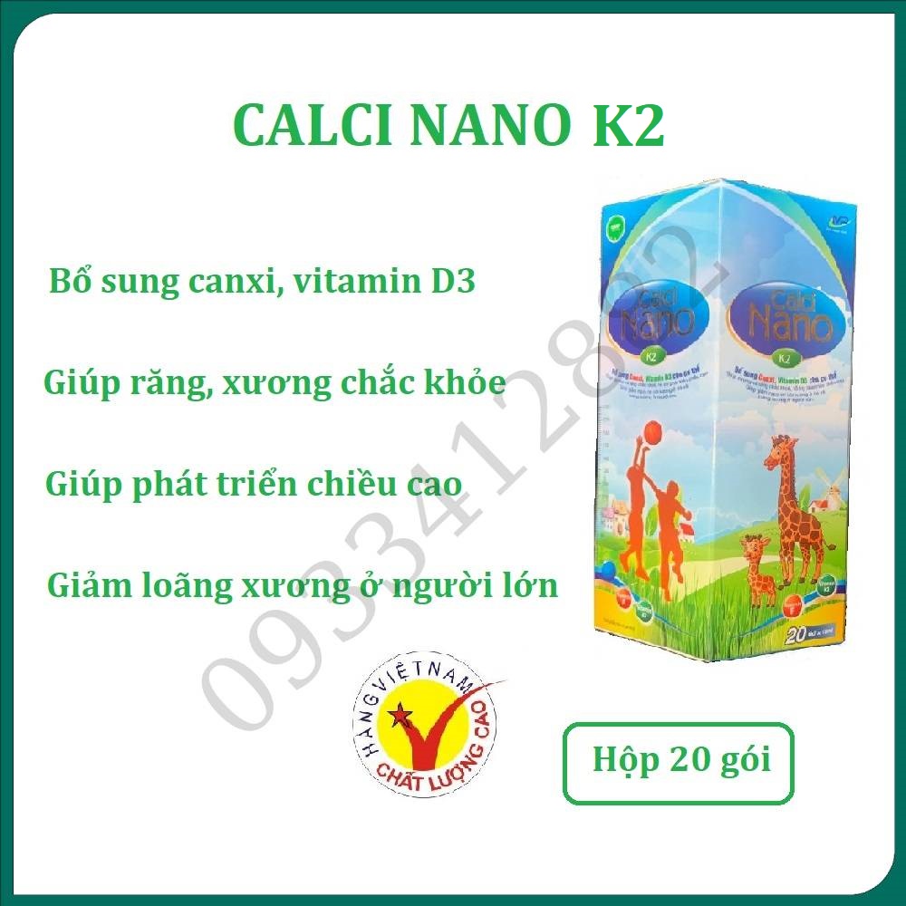Canxi Calci nano K2 hộp 20 gói bổ sung canxi và D3 giúp phát triển chiều cao cho bé và giảm loãng xương ở người lớn