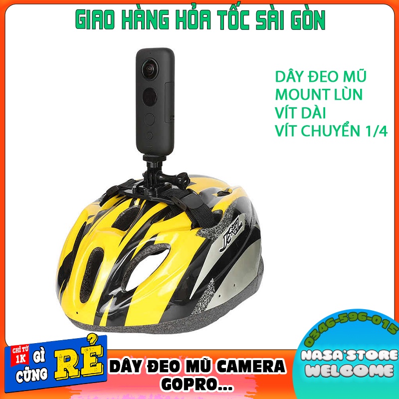 Bộ dây đeo gắn trên nón bảo hiểm cho camera hành động Gopro. Sjcam,[ DDM+ ML +VD+1/4 ]