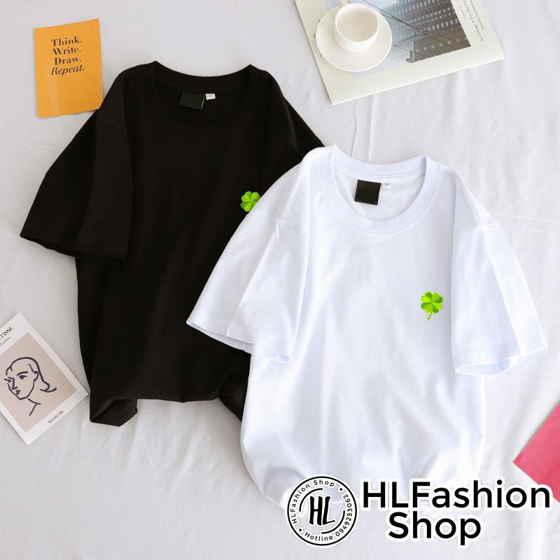 Áo thun tay lỡ form rộng hình hoa may mắn, áo phông form rộng size HLFashion