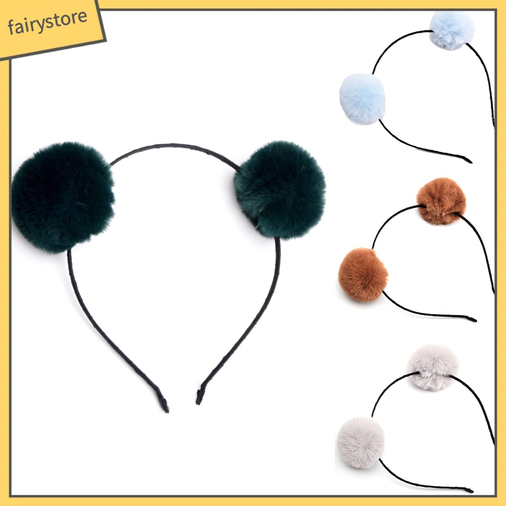 Băng Đô Cài Tóc Hình Tai Thỏ Phối Cục Bông Đáng Yêu Dành Cho Bé Gái