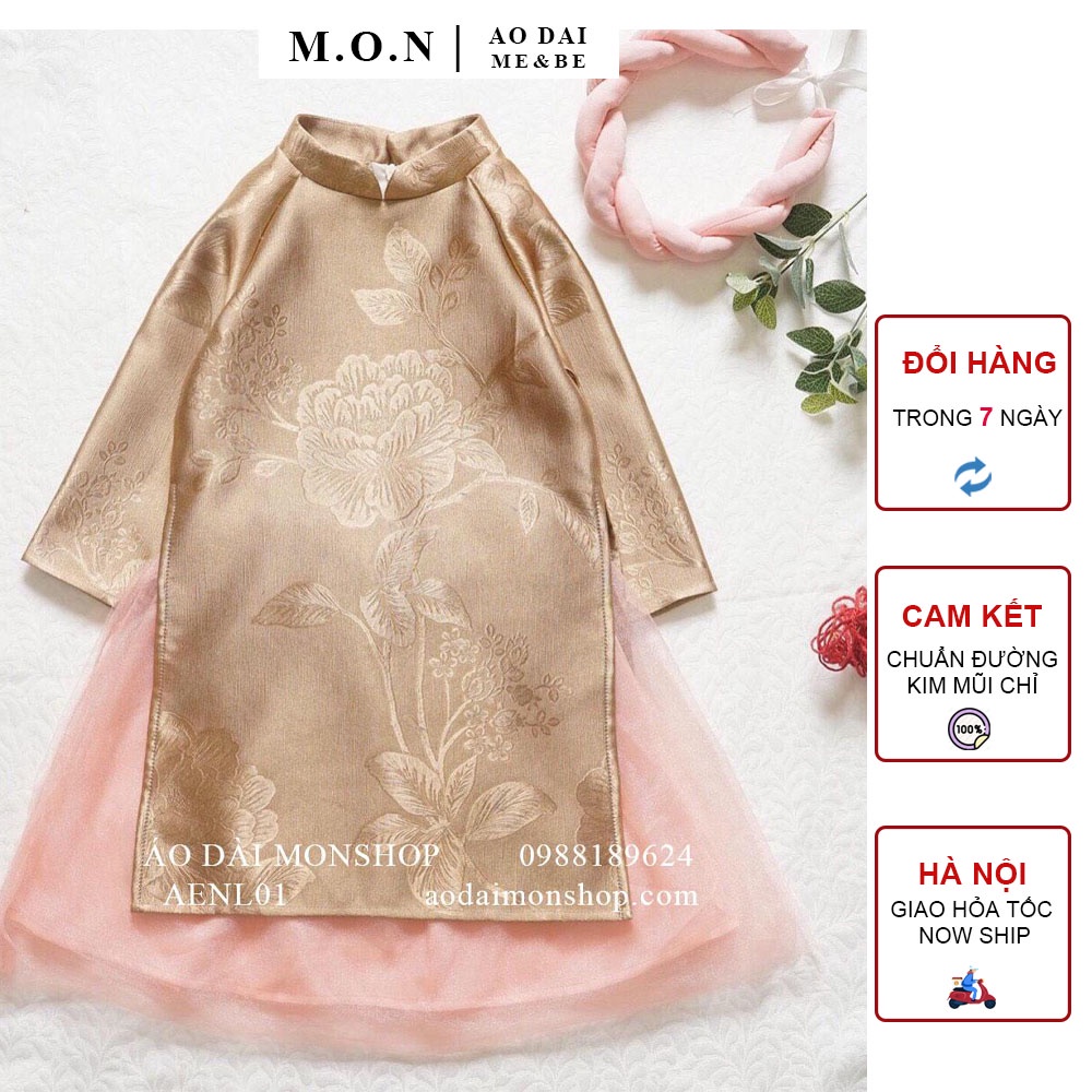 Áo Dài Bé Gái Ngọc Lâm Chân Váy Voan Nhũ 3 Tùng