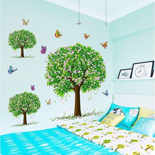 DECAL HÌNH DÁN 3 CÂY HOA XANH