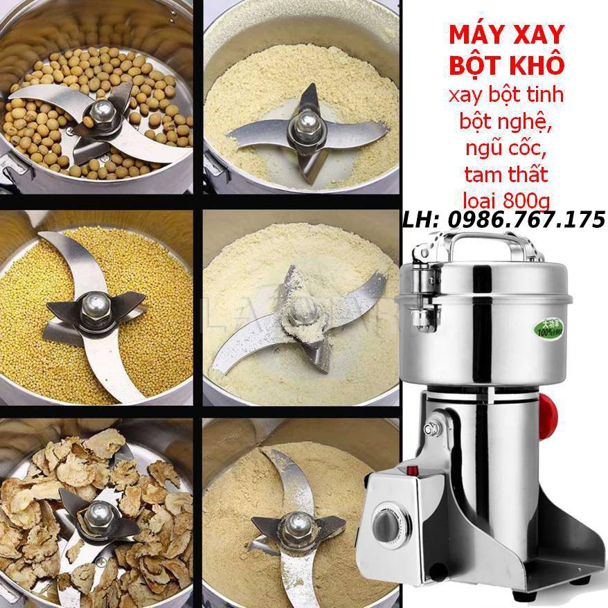 Máy xay công suất lớn - máy nghiền đậu nành - Máy Nghiền Bột Gạo Khô, Xay Tinh Bột Nghệ Ngũ Cốc Tam Thất Có Nắp Gài Inox